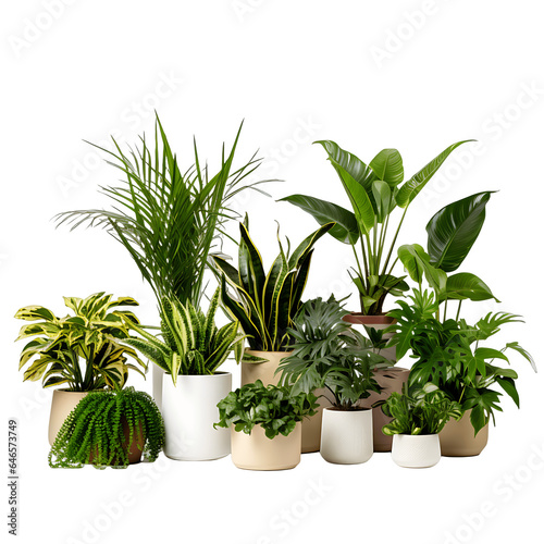 Decorative house plants in pots, no background