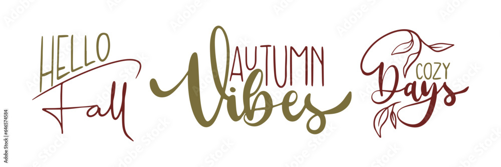 Obraz premium Hand lettering set for autumn, fall, harvest time handwritten. Calligraphy thanksgiving or autumn wishes for holiday greeting card, banner, poster, web, social media, pattern and backgrounds. 