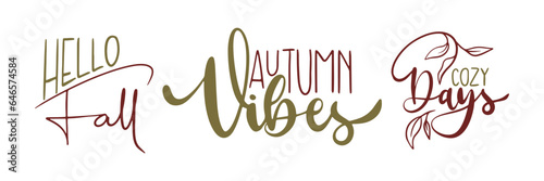 Hand lettering set for autumn,  fall, harvest time handwritten. Calligraphy thanksgiving or autumn wishes for holiday greeting card, banner, poster, web, social media, pattern and backgrounds. 