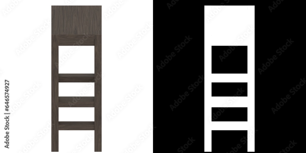 3D rendering illustration of a wooden high stool 3D rendering illustration of a wooden high stool