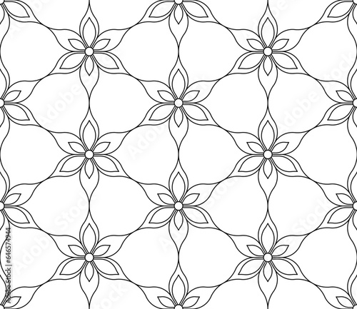 Black and white seamless illustrations. Coloring book, colouring page for children and adults. Decorative abstract linear vector pattern design. Thin line drawing. Easy to edit color and line weight