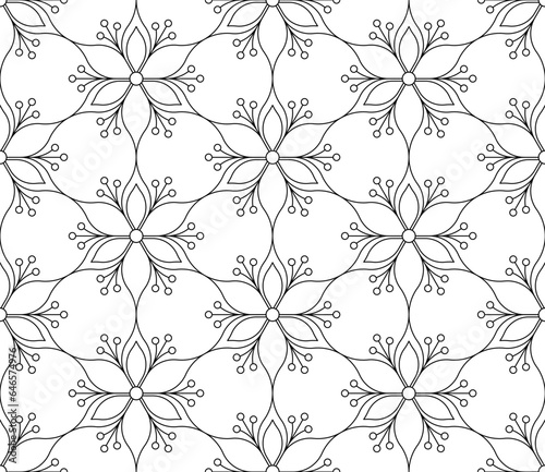 Seamless vector pattern. Black and white linear drawing. Coloring book, colouring page for children and adults. Abstract geometric design. Monochrome illustration. Easy to edit color and line weight