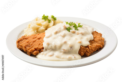 A Plate of Chicken Fried Steak Isolated on a Transparent  Background