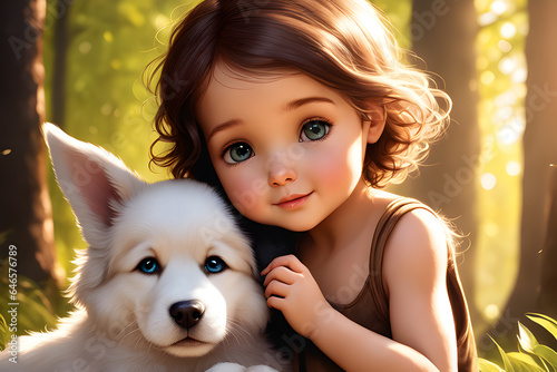 Capturing the Heartwarming Connection Between Babies and Adorable Dogs in Fantasy Art AI generated image © Eranga