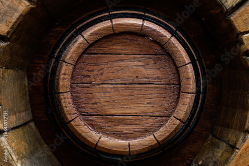 Decorative barrels. Background with selective focus and copy space