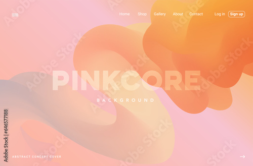 Pinkcore orange fluid wave gradient landing page. Rose modern flow bland shape background design for cover, banner, poster, flyer, presentation, advertising, banner