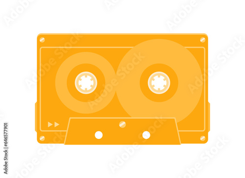 Plastic orange retro audio tape isolated on white background. Flat vector illustration