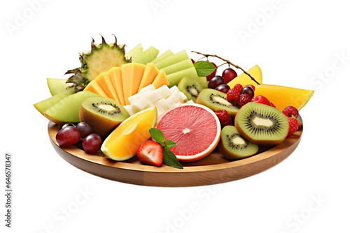 Tropical Fruit Platter Isolated on Transparent Background. Generative Ai.