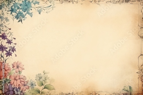 vintage blank floral paper with margin, abstract backgrond