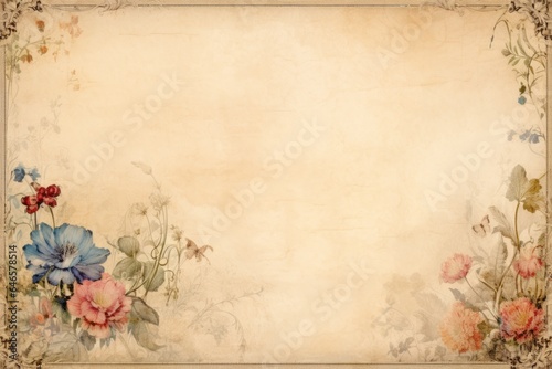 vintage blank floral paper with margin, abstract backgrond