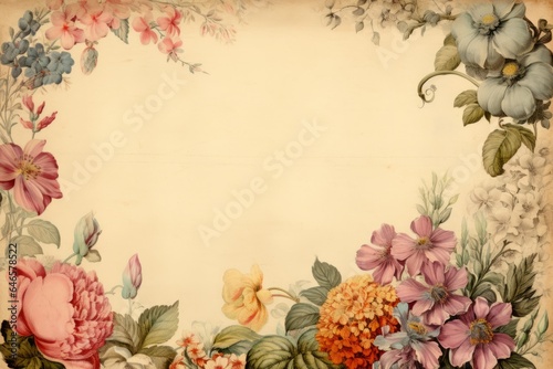 vintage blank floral paper with margin, abstract backgrond