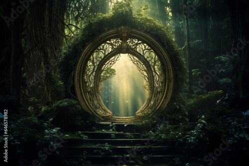 A hidden portal in a mystical forest  where the boundary between our world and the realm of fantasy blurs