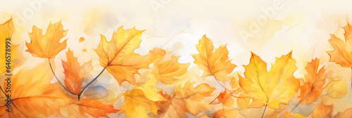 Watercolor illustration  autumn banner landscape  fall mood  falling orange leaves