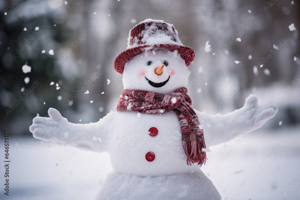 Smiling snowman's winter wonderland, where snowflakes twirl and laughter fills the air Smiling snowman's winter wonderland, where snowflakes twirl and laughter fills the air