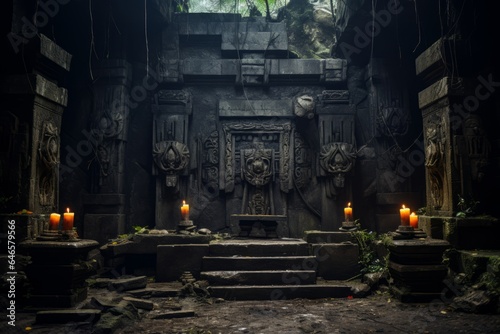 A foreboding altar in the heart of a forgotten temple, where dark rituals are conducted to appease ancient, malevolent deities