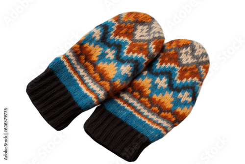 Woolen Mittens Isolated on Transparent Background. Generative Ai
