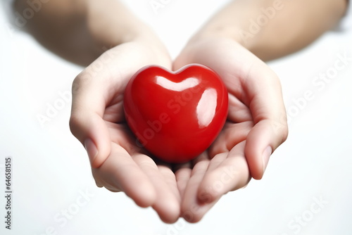 Hands holding red heart. Health care. Organ donation. World Heart Day. World Health Day. World Mental Health Day.
