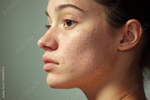 Obraz na płótnie Young woman with Acne scars, Skin Care for Acne-Prone Skin , Blemish Solutions concept
