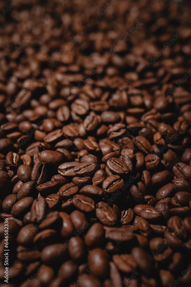 Fototapeta premium Close up of single origin coffee beans background