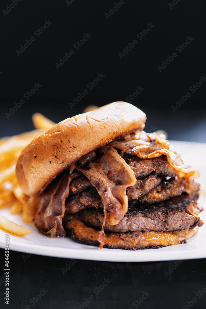 american triple patty smashed hamburger