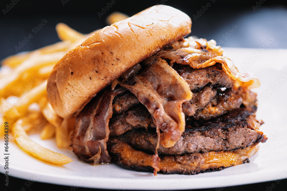 american triple patty smashed hamburger