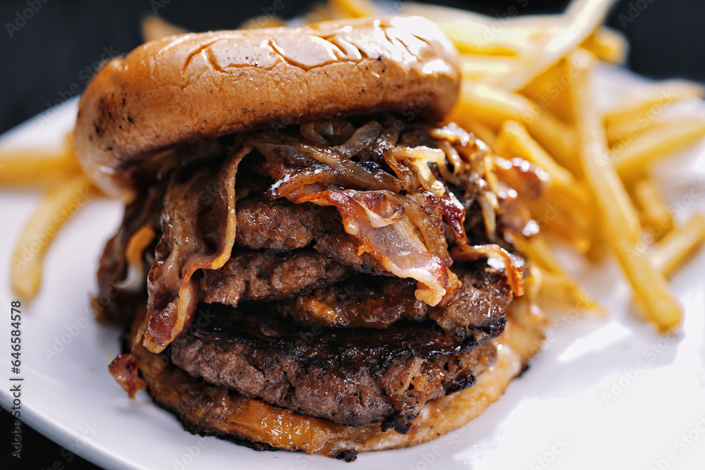 american triple patty smashed hamburger