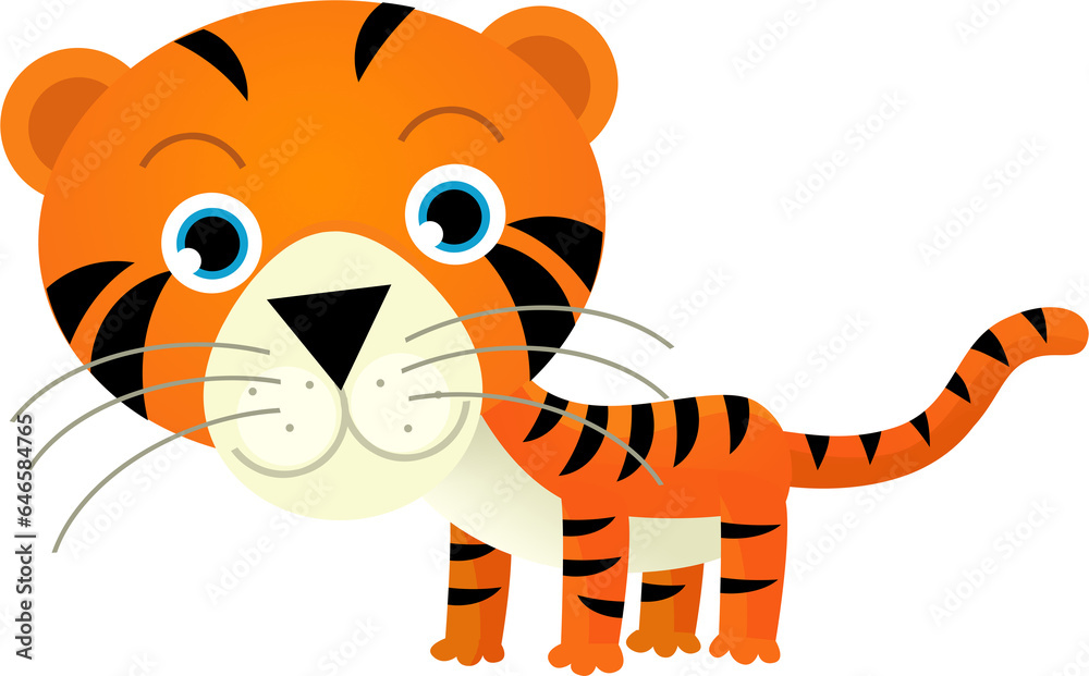 cartoon scene with happy tropical cat tiger on white background illustration for children cartoon scene with happy tropical cat tiger on white background illustration for children
