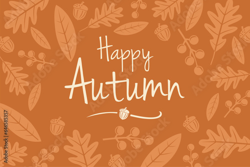 Orange Happy Autumn Fall Leaves Horizontal Vector Illustration 1