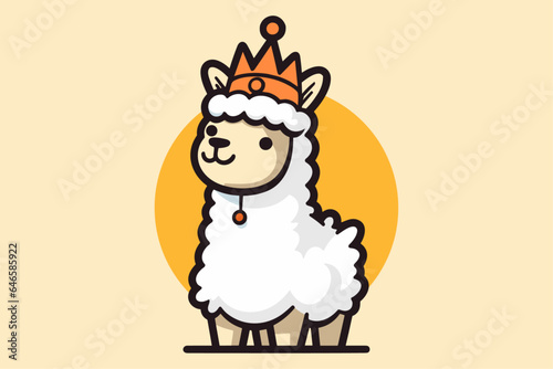 Funny animal with crown vector cartoon set. Cute king llama and alpaca characters mascot for nursery design, poster, greeting, birthday card, baby shower design and party
