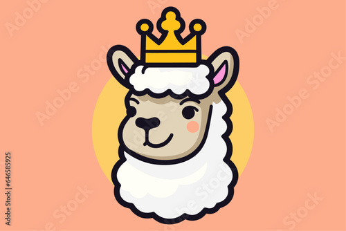 Funny animal with crown cartoon characters set. Cute king llama and alpaca vector illustrations mascot for nursery design, poster, greeting, birthday card, baby shower design and party
