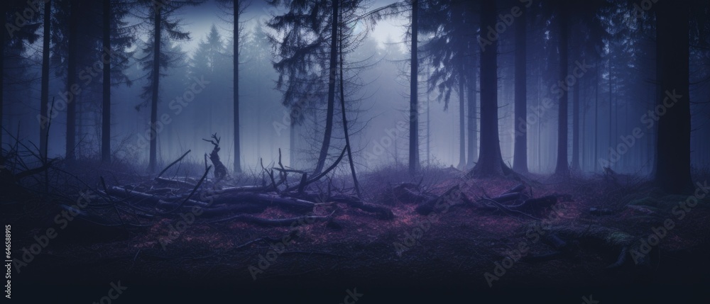 Misty spooky forest background, gloomy trees in scary horror foggy woods Happy Halloween dark night creepy nature mist fantasy atmosphere mystery dramatic landscape fall nightmare scenery. Copy space Misty spooky forest background, gloomy trees in scary horror foggy woods Happy Halloween dark night creepy nature mist fantasy atmosphere mystery dramatic landscape fall nightmare scenery. Copy space