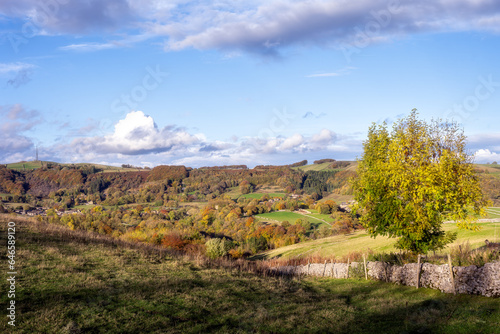 Walking in the Peak District around Stoney Middleton in autumn, Derbyshire, England