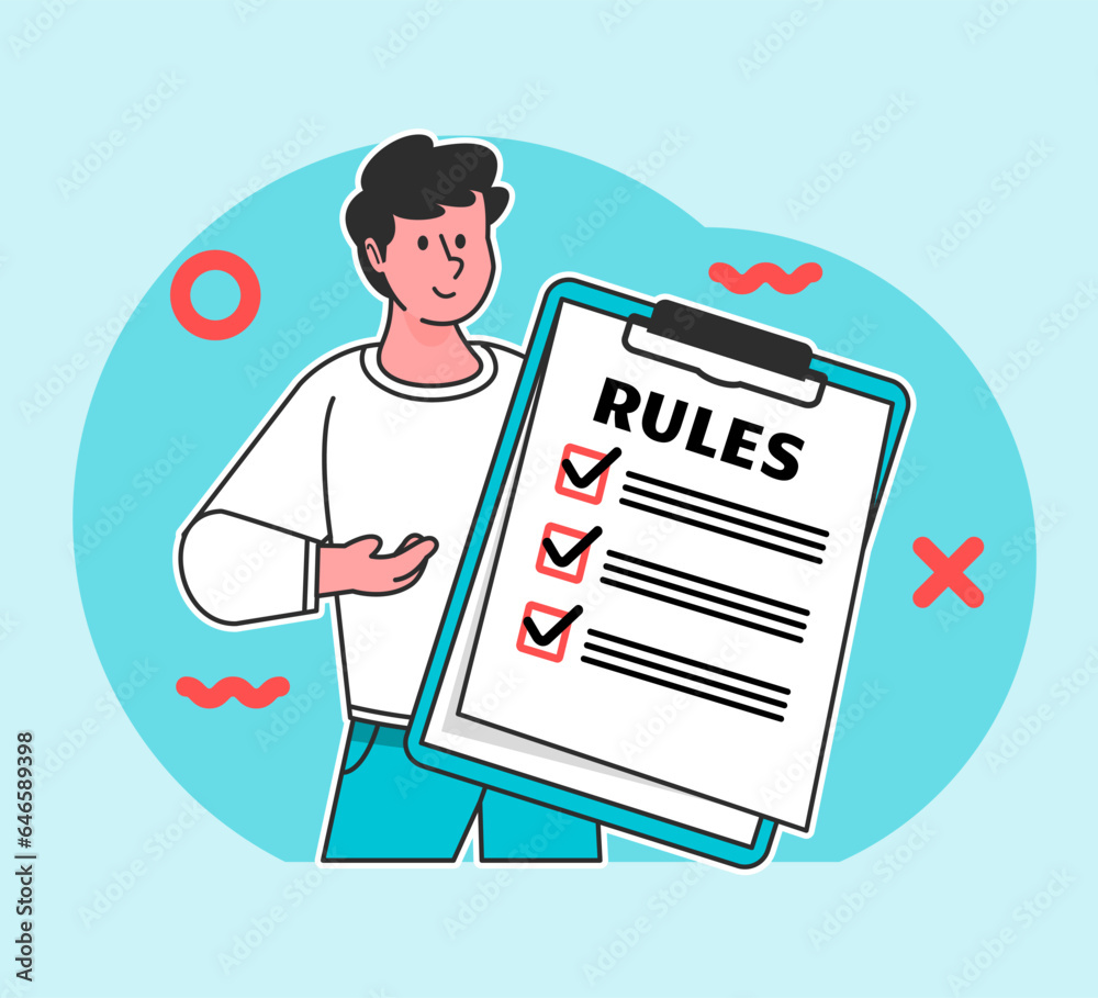 A man carrying a board of rules A man carrying a board of rules