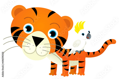 Fototapeta Naklejka Na Ścianę i Meble -  cartoon scene with happy tropical cat tiger and other animal on white background illustration for children