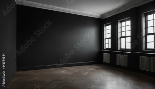 Dark elegant room at night with copy space, blank wall, negative space - empty