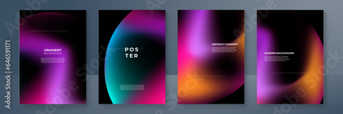 Gradient poster collection with abstract colorful gradient sphere. Glowing vibrant gradient shape on dark background. Design template for flyer, social media, banner, placard. Vector illustration photo