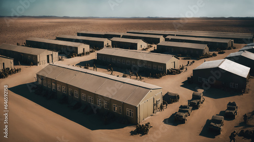 Barracks, war, provisory camp photo