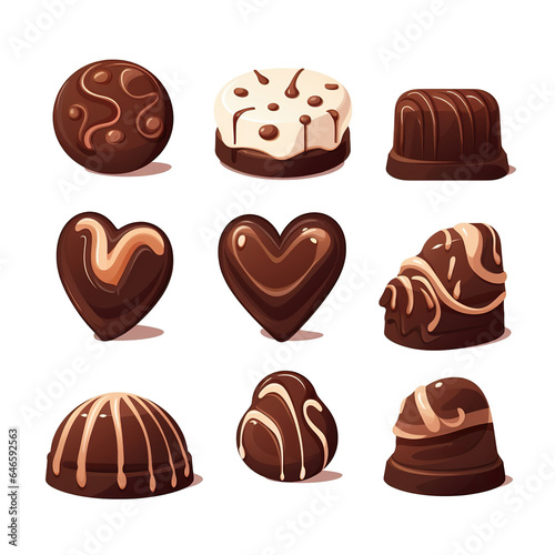Chocolate candies in the form of hearts. Product concept for chocolatier.
