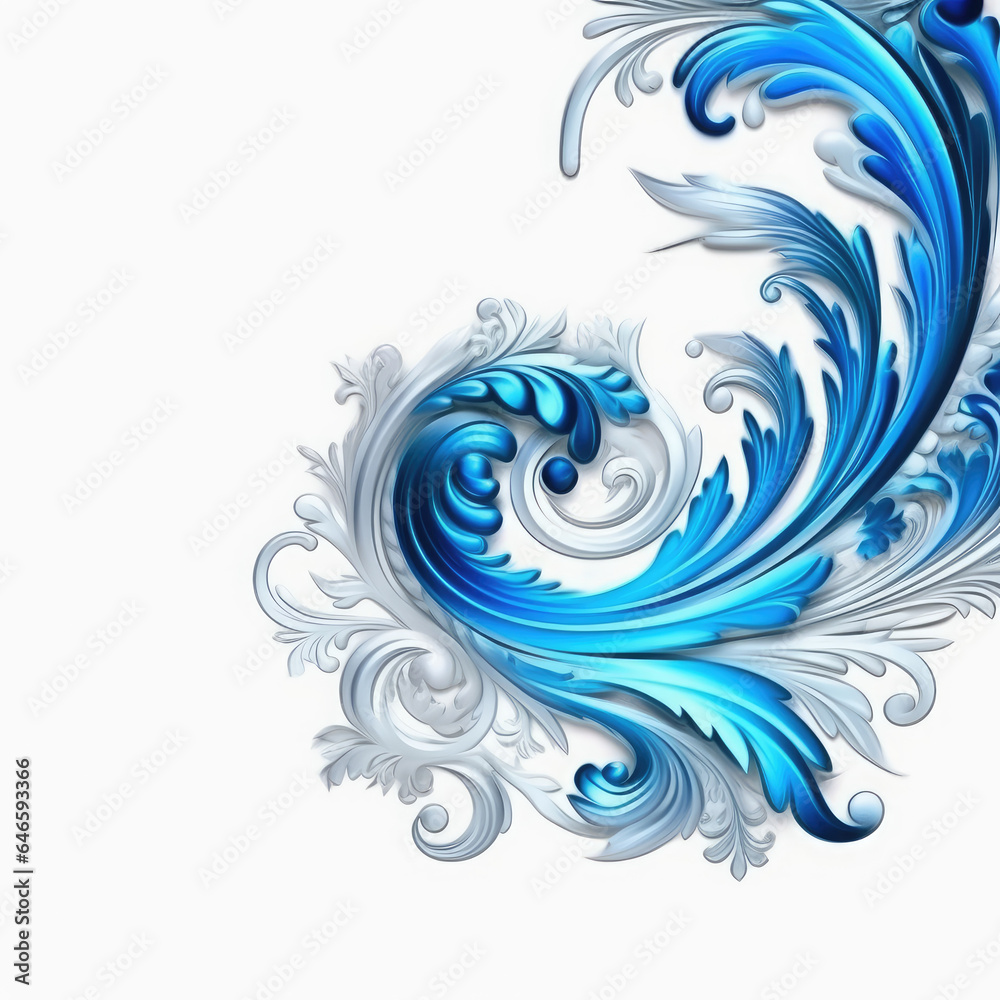 Azure elaborate filigree corner borders on white Background, AI Generated