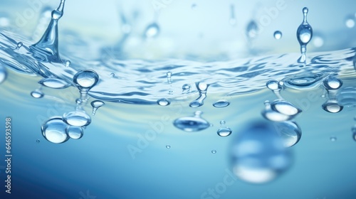 Refreshing Waters: Close-up of Azure Liquid Motion and Splashing Blue Ripples