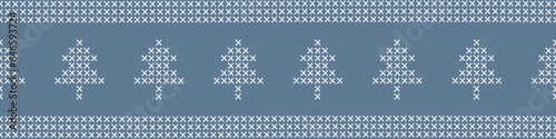 Cross stitch or knitting seamless border with Christmas tree or pine, vector