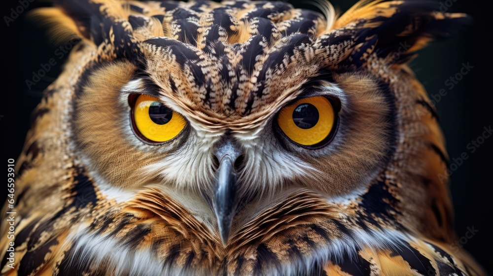 Intense Gaze: Close-up of an Exquisite Owl's Eye in Wildlife Portrait Intense Gaze: Close-up of an Exquisite Owl's Eye in Wildlife Portrait