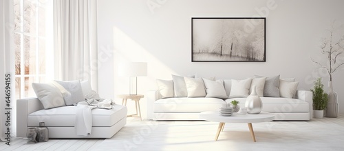 a minimalistic Scandinavian living room with a white sofa.
