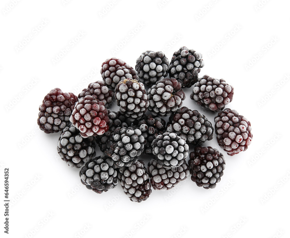 Frozen blackberries on white background Frozen blackberries on white background