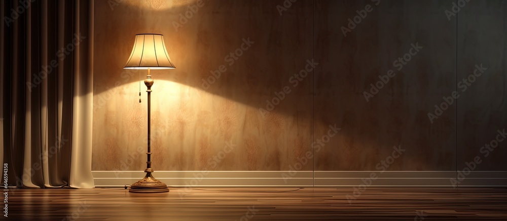 Classic style floor lamp with curtains and wall in the background. Classic style floor lamp with curtains and wall in the background.