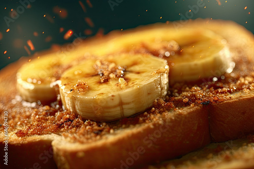 Banana toast, macro shot of a fresh breakfast with Dripping Honey, AI Generated photo