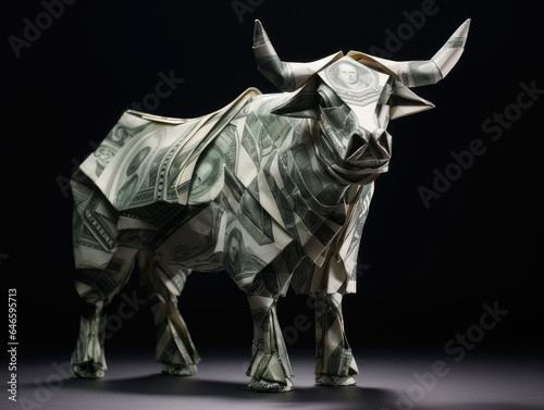 origami bull made from cash dollar bills. generative AI