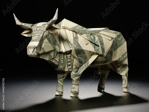 origami bull made from cash dollar bills. generative AI