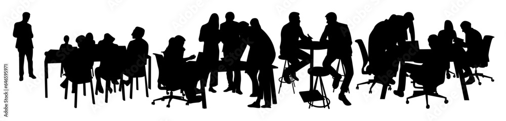 collection of silhouettes of business people in a meeting.