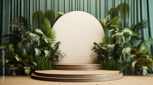podium background with nature leaf